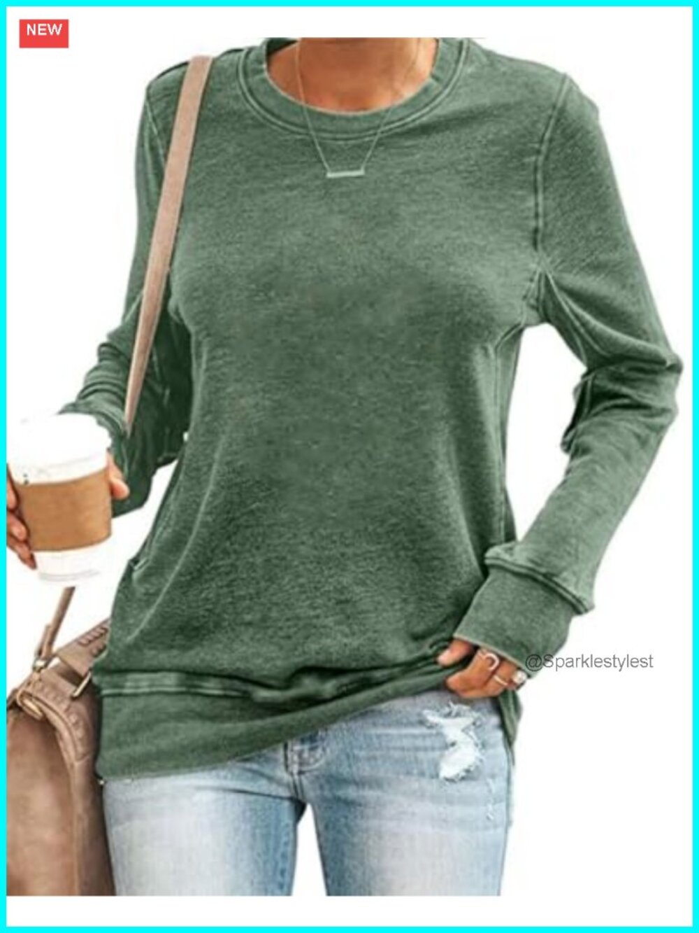 Womens Casual Crewneck Sweatshirt Long Sleeve Cotton Blend Oversized Top